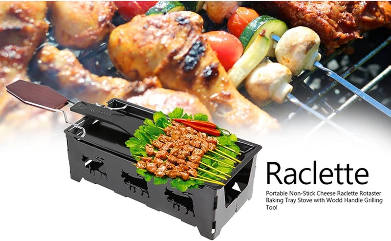 Chazcool Non-Stick Cheese Raclette, Portable Candlelight Cheese Raclett, Cheese Melter Pan with Foldable Wood Handle, Rotaster Baking Tray Stove Set - Image 5